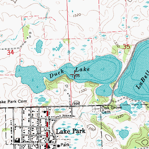 Topographic Map of Duck Lake, MN