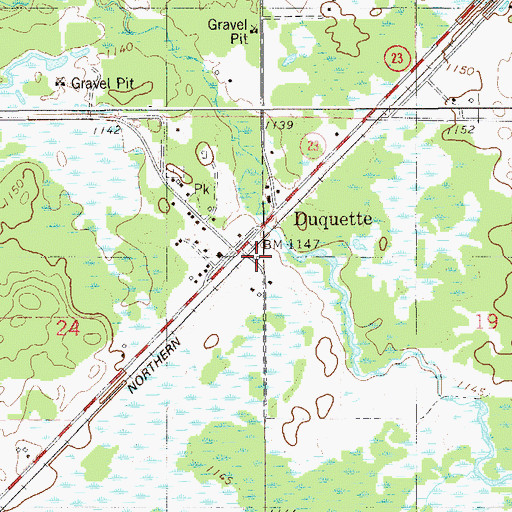 Topographic Map of Duquette, MN