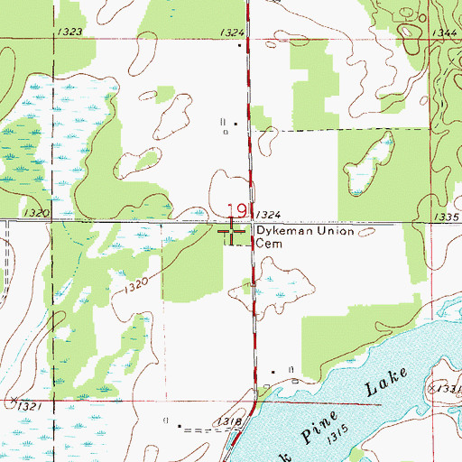 Topographic Map of Dykeman Union Cemetery, MN