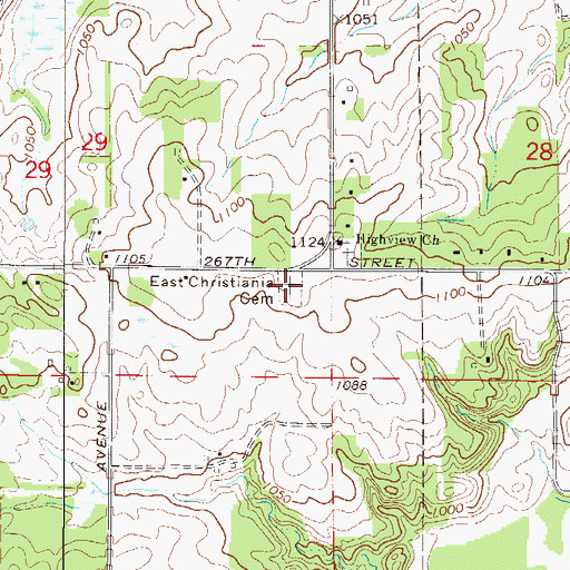 Topographic Map of East Christiania Cemetery, MN