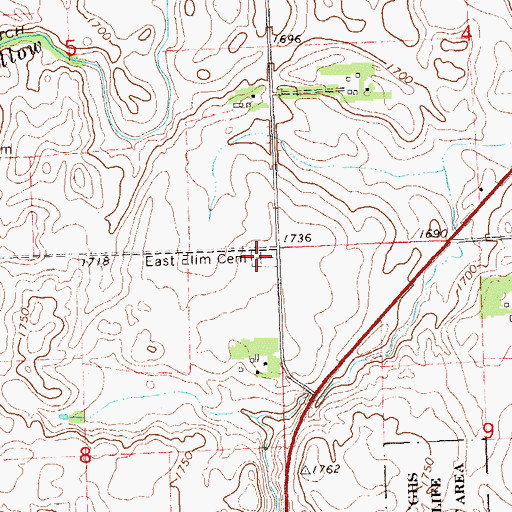 Topographic Map of East Elim Cemetery, MN