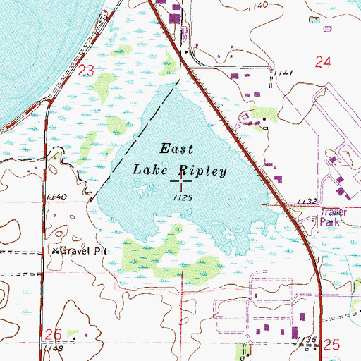 Topographic Map of East Lake Ripley, MN