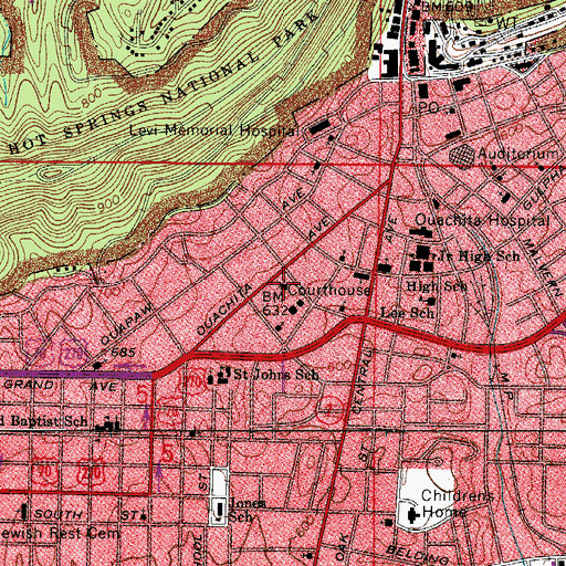 Topographic Map of Garland County Courthouse, AR