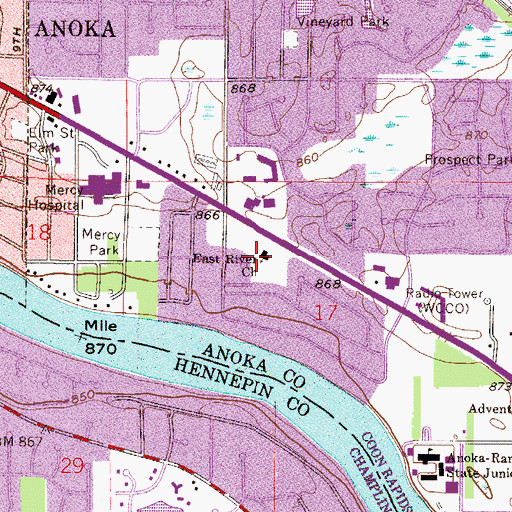 Topographic Map of East River Church, MN