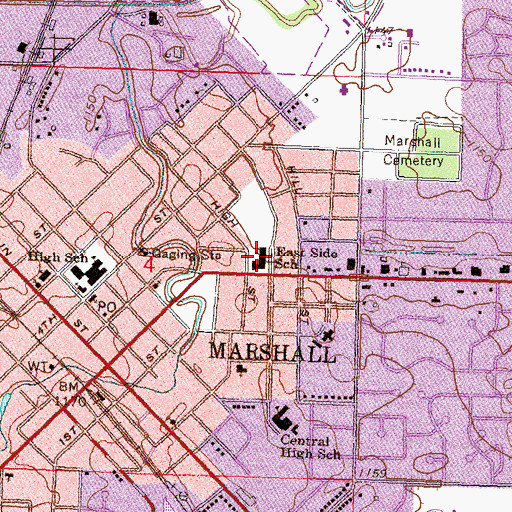 Topographic Map of East Side School, MN