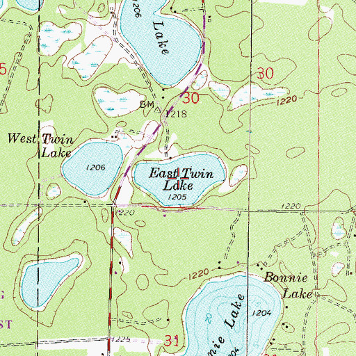 Topographic Map of East Twin Lake, MN
