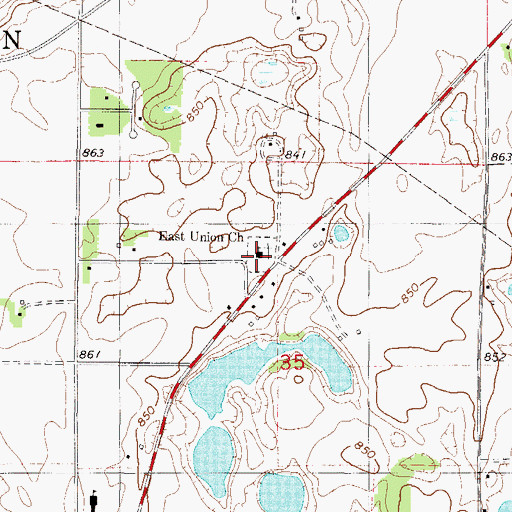 Topographic Map of East Union Church, MN