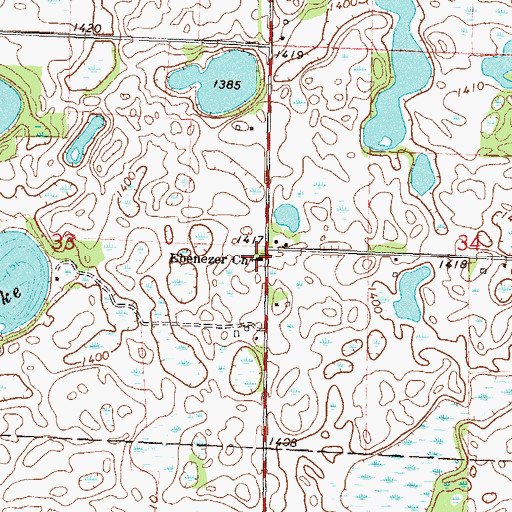 Topographic Map of Ebenezer Church, MN