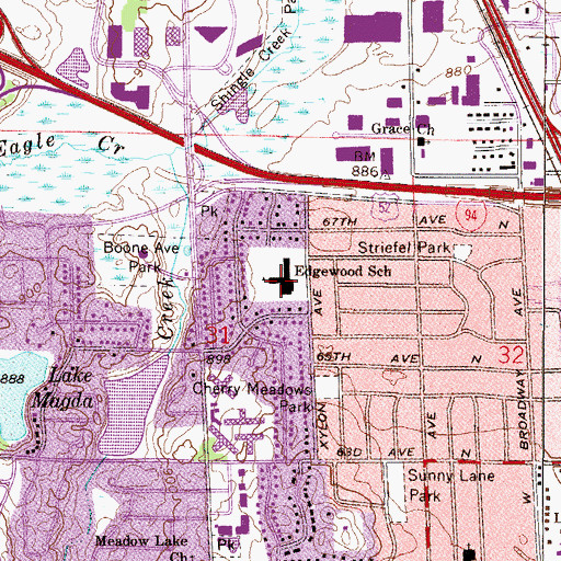 Topographic Map of Edgewood School, MN