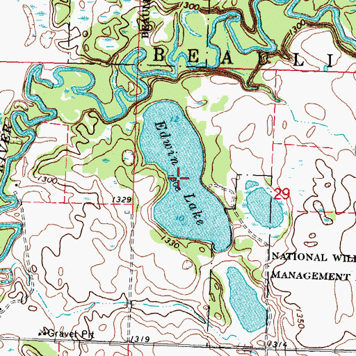 Topographic Map of Edwin Lake, MN