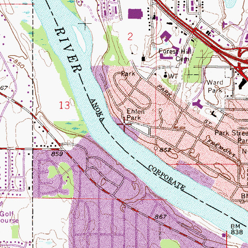 Topographic Map of Ehlen Park, MN