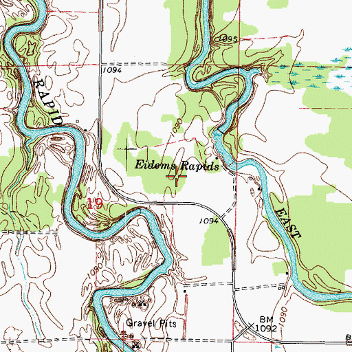 Topographic Map of Eidems Rapids, MN