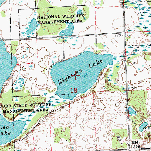 Topographic Map of Eighteen Lake, MN