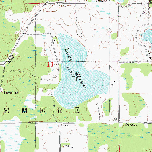 Topographic Map of Lake Eleven, MN