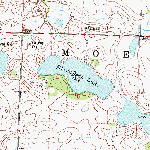 Topographic Map of Elizabeth Lake, MN