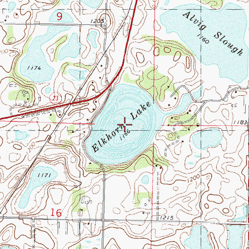 Topographic Map of Elkhorn Lake, MN