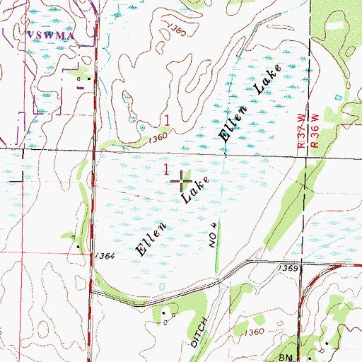 Topographic Map of Ellen Lake, MN