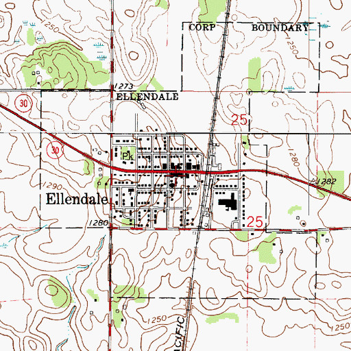 Topographic Map of Ellendale, MN