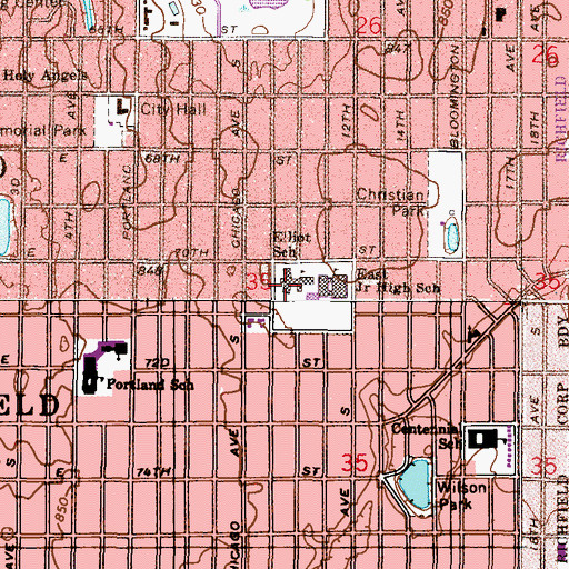 Topographic Map of Elliot School, MN