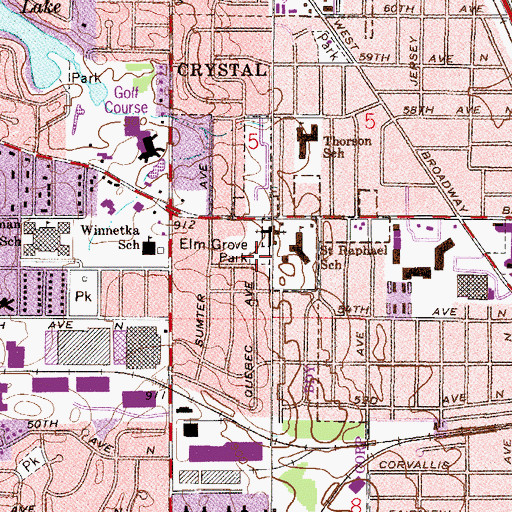 Topographic Map of Elm Grove Park, MN