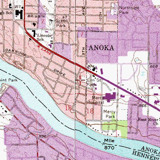 Topographic Map of Elm Street Park, MN