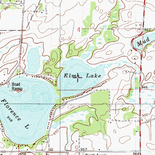 Topographic Map of Elms Lake, MN