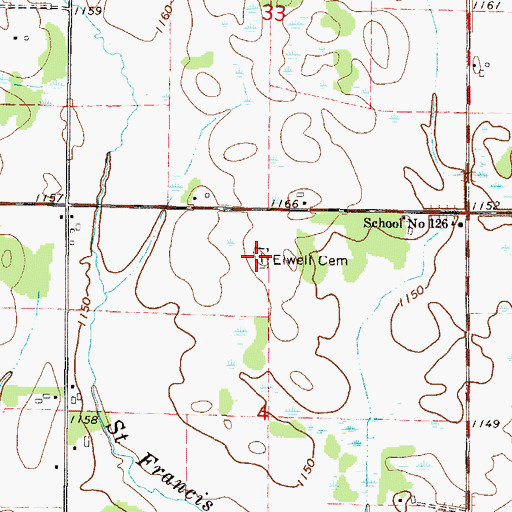 Topographic Map of Elwell Cemetery, MN