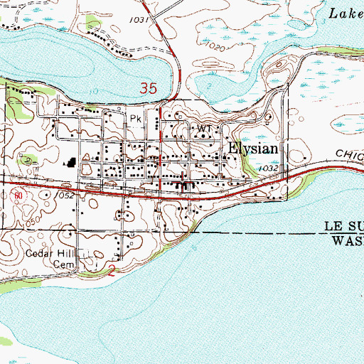 Topographic Map of Elysian, MN