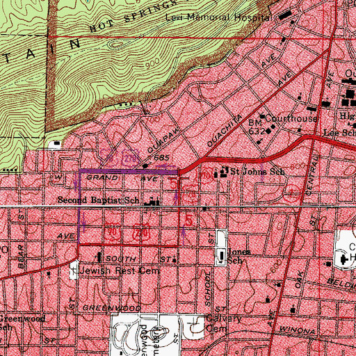 Topographic Map of Mowray-Wyatt Plaza Shopping Center, AR