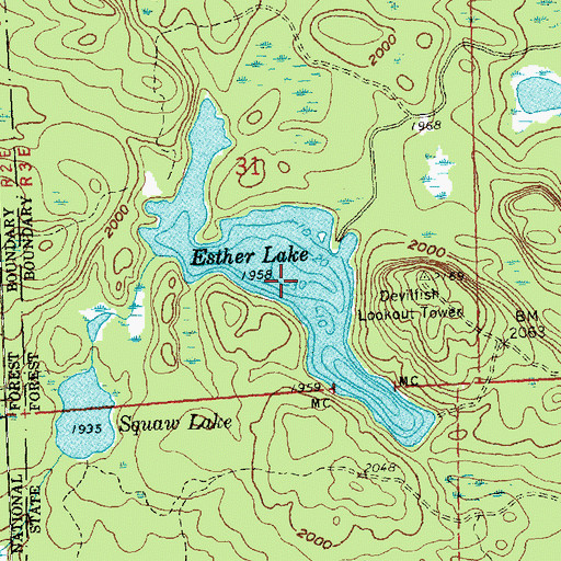 Topographic Map of Esther Lake, MN