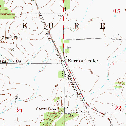 Topographic Map of Eureka Center, MN