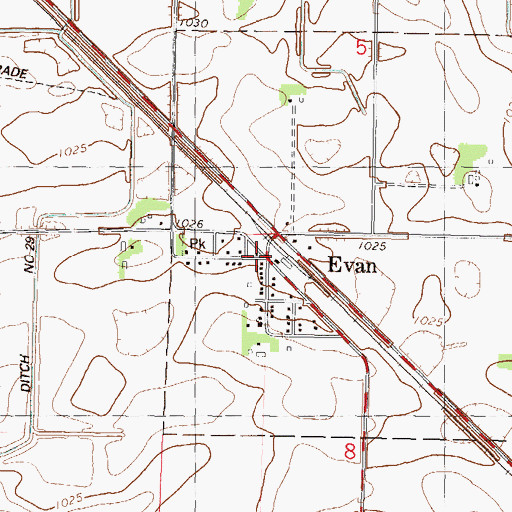 Topographic Map of Evan, MN