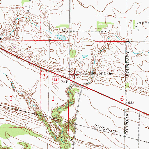 Topographic Map of Evangelical Cemetery, MN