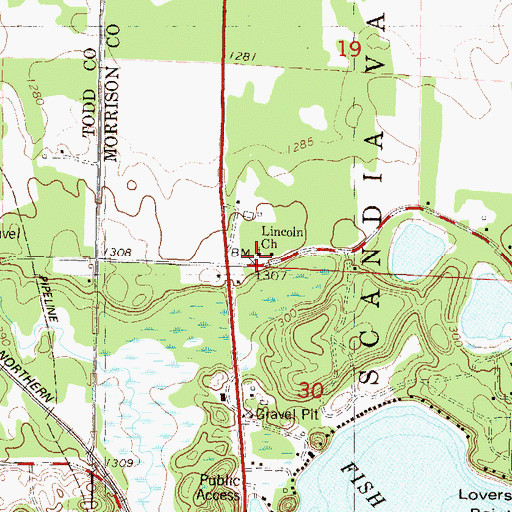 Topographic Map of Lincoln Church, MN