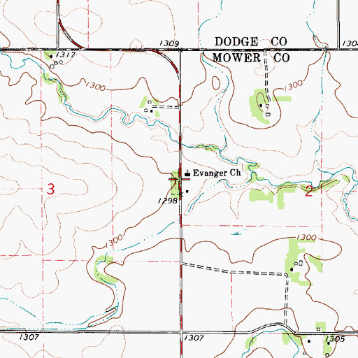 Topographic Map of Evanger Church, MN