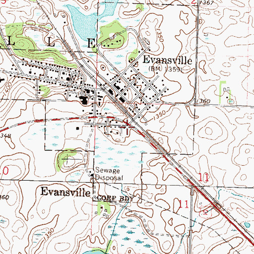 Topographic Map of Evansville, MN