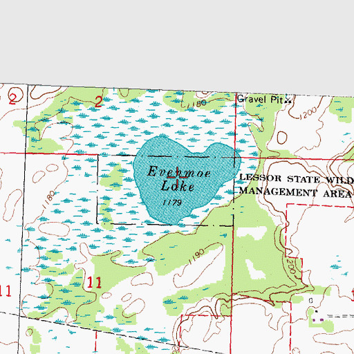 Topographic Map of Evenmoe Lake, MN