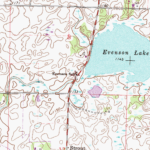 Topographic Map of Evenson School, MN