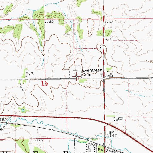 Topographic Map of Evergreen Cemetery, MN