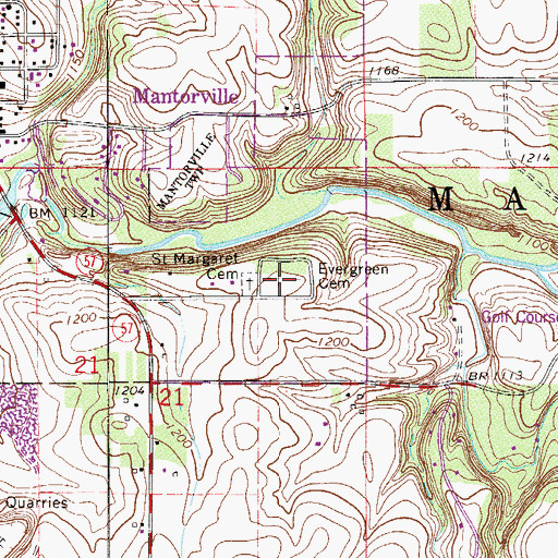 Topographic Map of Evergreen Cemetery, MN