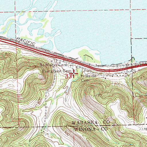 Topographic Map of Evergreen Cemetery, MN