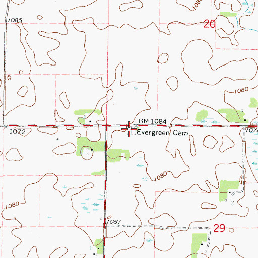 Topographic Map of Evergreen Cemetery, MN