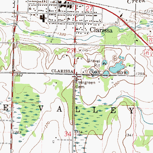 Topographic Map of Evergreen Cemetery, MN