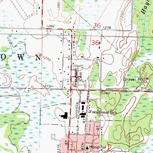 Topographic Map of Evergreen Cemetery, MN