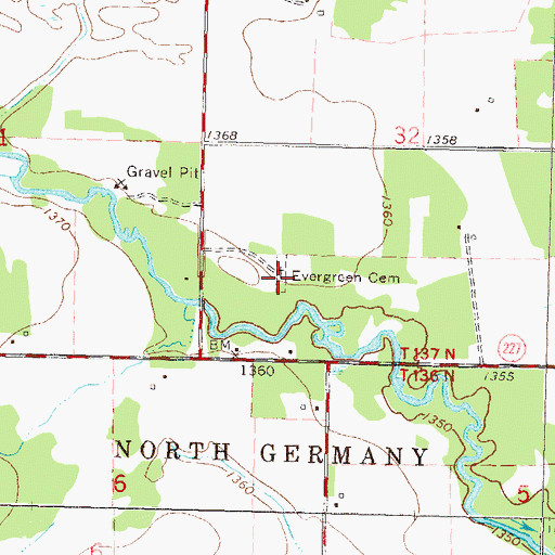 Topographic Map of Evergreen Cemetery, MN
