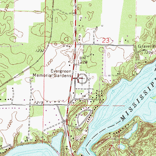 Topographic Map of Evergreen Memorial Gardens, MN
