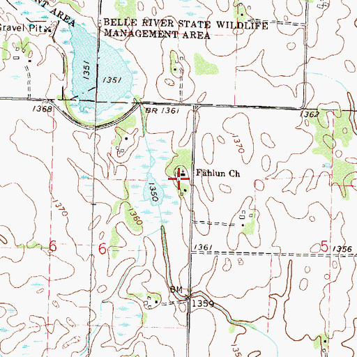Topographic Map of Fahlun Church, MN