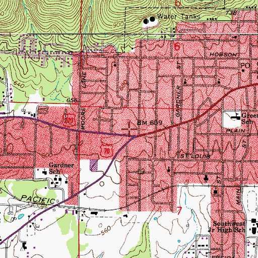 Topographic Map of Rector Heights Shopping Center, AR
