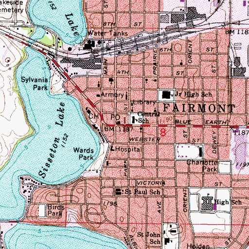 Topographic Map of Fairmont, MN