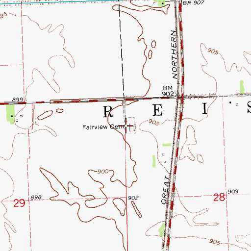 Topographic Map of Fairview Cemetery, MN
